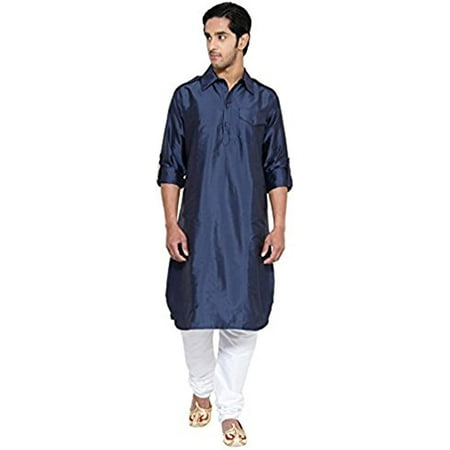 

Royal Men s Pathani Silk Blend Kurta & Churidaar Set Blue