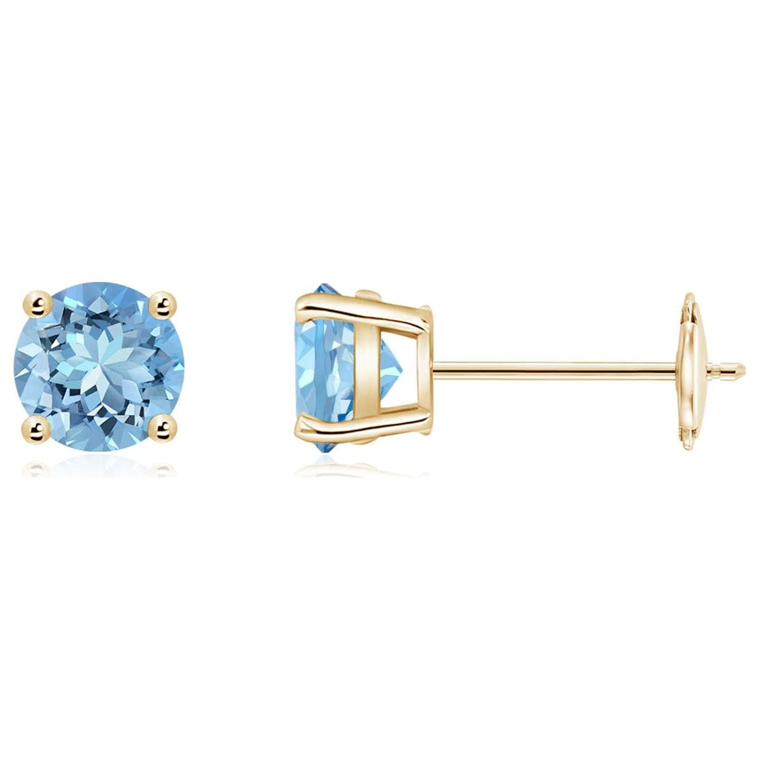 ANGARA Natural Round Aquamarine Stud Earrings in 14K Yellow Gold for Women (Size-5mm) | March Birthstone, Birthday, Anniversary, Jewelry Gift for Women | Natural Aquamarine Earrings