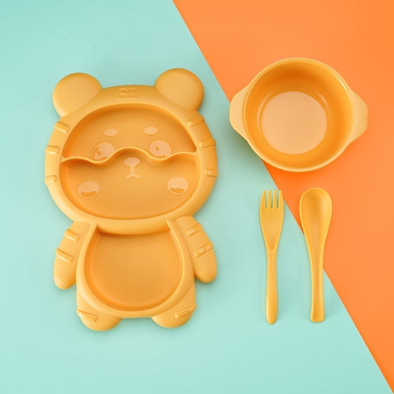 Silicone Toddler Plates with Spoon Fork Bowl set, Baby Divided Dinosaurs Plates Self Feeding Training Baby Dinner Plate Set