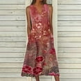 thumbnail image 2 of ibuvkizy Summer Dresses for Women Plus Size Summer Dresses,New Women's V-neck Button Button Sleeveless Printed Long Dress,Holiday Party Beach Dress,Gifts for Women, 2 of 5