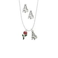 thumbnail image 2 of Delight Jewelry Silvertone Red Rose Flower Silver tone Zig Zag Christmas Tree Charm Necklace and Stud Earrings, 2 of 4