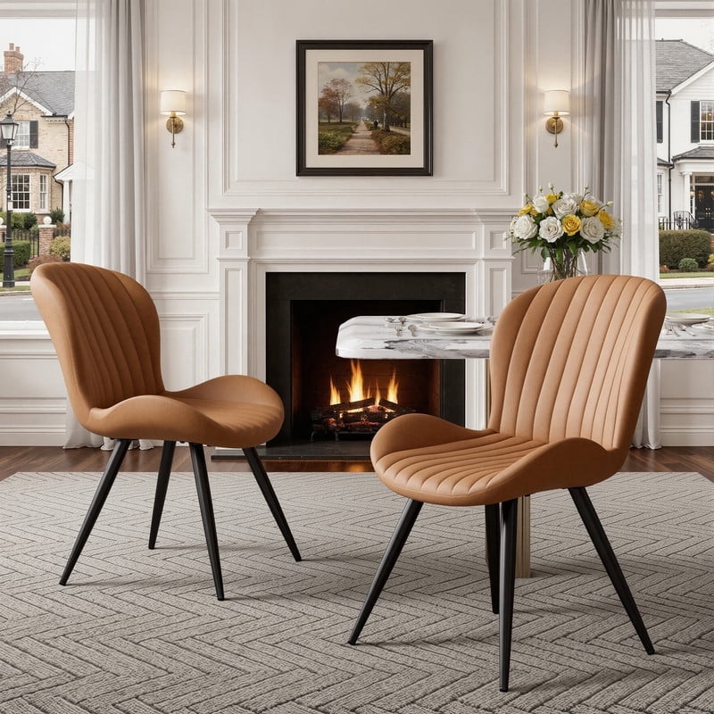 Daluvenix Modern Dining Chairs Set of 2 Upholstered Comfy Fabric Kitchen & Dining Room Chairs with Metal Legs & Thick Cushions for Living Room, Brown