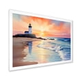 thumbnail image 2 of Designart "Serene Lighthouse Scene Orange Sunset on the Coast II" Coastal Framed Wall Art Decor - Coastal Orange Coastal Beach Living Room Framed Canvas Art, 2 of 6