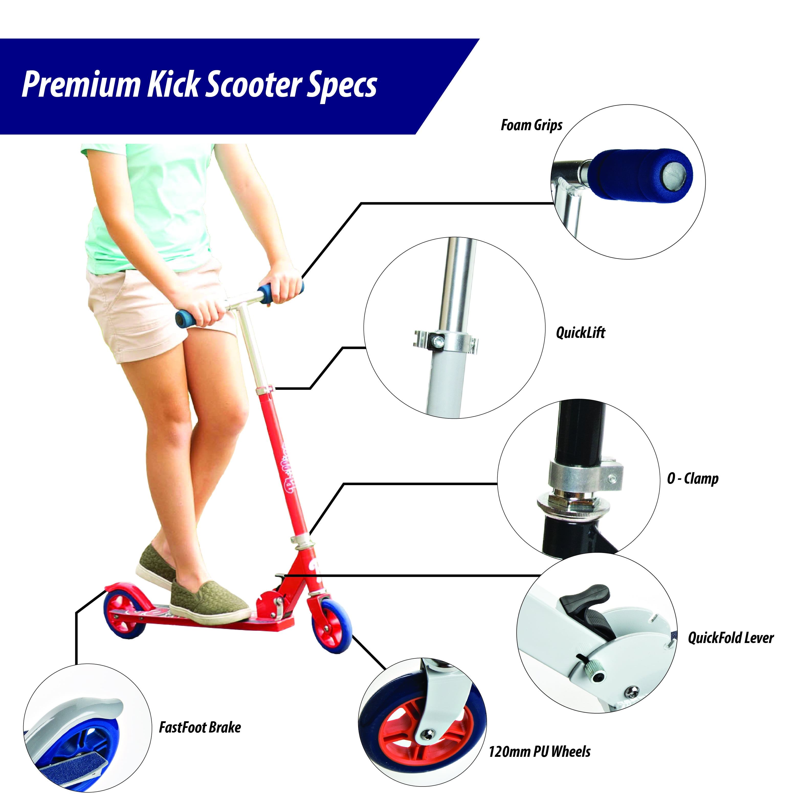 NHL Detroit Red Wings Folding Kick Scooter for Kids Ages 5 and Up by Walk-Onz Sports