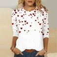 thumbnail image 4 of Plus Size Valentines Shirts for Women Love Hearts Printed Cute 3/4 Sleeve Holiday Tops Graphic Basic Tee Tshirts (4XL, White B), 4 of 5