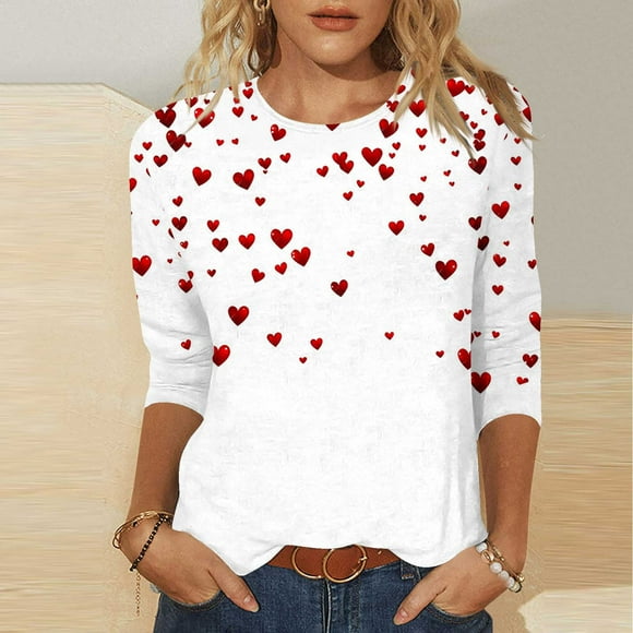 Mceream T-Shirts à Manches 3/4 pour Femmes à Col Rond, Décontractés, Habillés, Surdimensionnés, Saint-Valentin, Chandails de Printemps, Hauts Raglan à Cœur d'Amour, Tunique, Haut, Coupe Ample, T-Shirt Graphique, Grande Taille, Camisa de San Valentín Mujer TTTG