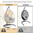 thumbnail image 2 of TQKVIPI Oversized Hanging Egg Chair Outdoor Indoor, Wicker Swing Egg Chair with Stand  Rain Cover UV Resistant Cushion 400lbs Capacity for Bedroom, Patio, Garden and Balcony (Beige-nest), 2 of 8