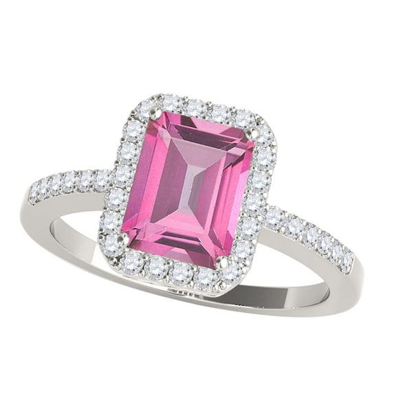 Mauli Jewels Rings for Women 3.15 Carat Diamond and Emerald Shaped Pink 4-prong 10K White Gold