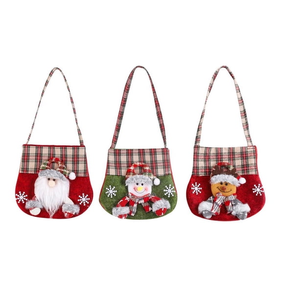 Cloth Bag, Christmas Bag Party Favor Bags, Cartoon Christmas Handbag Party Xmas Holiday Gift Bags,3 x candy bags,As Shown