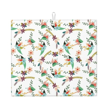 

Naloa Pretty Floral With Leaves Dish Drying Mat for Kitchen Counter Heat Resistant Drainer Mats Absorbent Draining Mat Dish Rack Pad 16 x18
