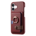 thumbnail image 2 of Y2 For iPhone 16 Case Ring Holder Kickstand Card Slot Leather Phone Back Cover - Date Apricot, 2 of 5