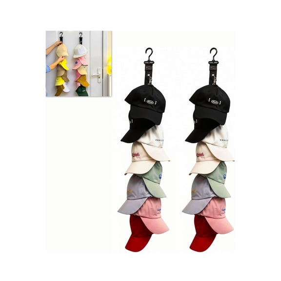 Over the Door Hat Organizer, 2 Pack Cap Holder Rack, 16 Clips, Baseball Cap Storage