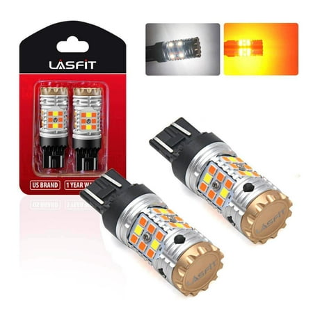 LASFIT Dual Color 7443 7444 LED Bulb Switchback Amber/White LED Bulb for Turn Signal Light, Build-in CANBUS Anti Hyper Flash, No Load Resistor Need, Plug & Play(Pack of 2)