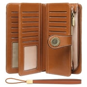 Sendefn Wallets for Women Genuine Leather Credit Card Holder with RFID Blocking Large Capacity Wristlet