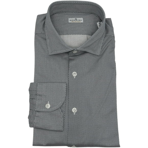 Sonrisa Men's Black / White Mini Hexagons Fior Di Cotone Dress Shirt - 40-15.75 (M)