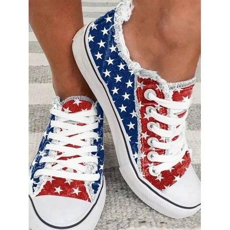 

SHYUU Womens Floral Printed Low Top Canvas Shoes Casual Round Lace-Up Denim Flats Lace Up Flats Walking Comfortable Flats Slip On Walking Shoes Women s Sneakers