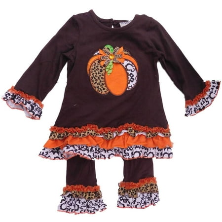 Infant Girls Pumpkin Holiday Outfit Tutu Shirt & Ruffled Leggings Set