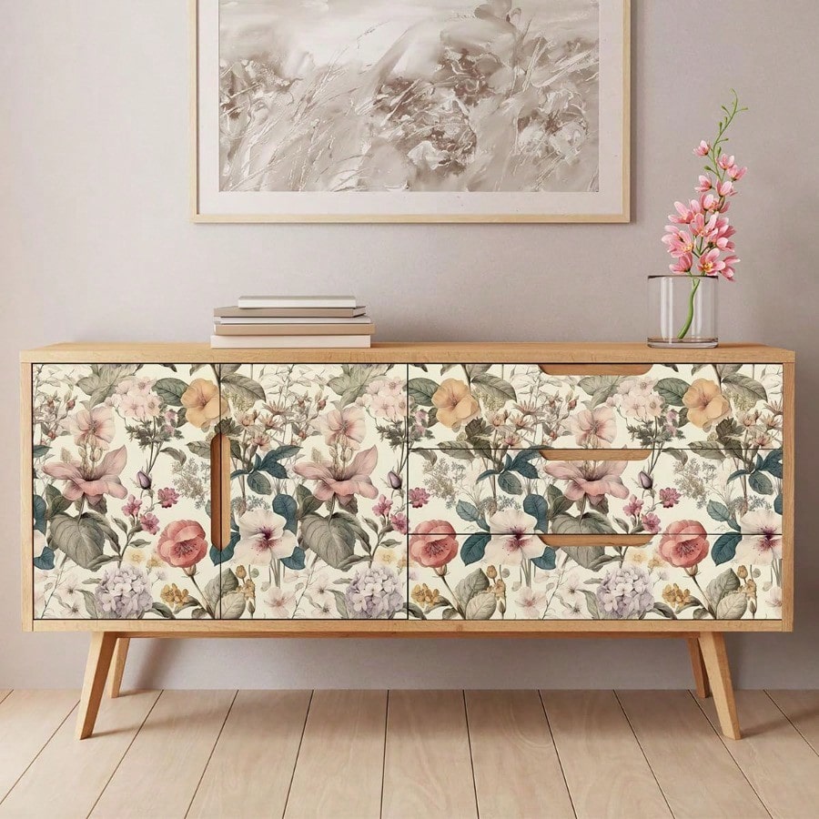 Jeweluck Floral Wallpaper Peel and Stick Vintage Floral Contact Paper Peel and Stick 16.9 x393.7 Poppy Flower Wallpaper Boho Leaf Removable Self Adhesive Wall Paper for Cabinets Bedroom Decorative