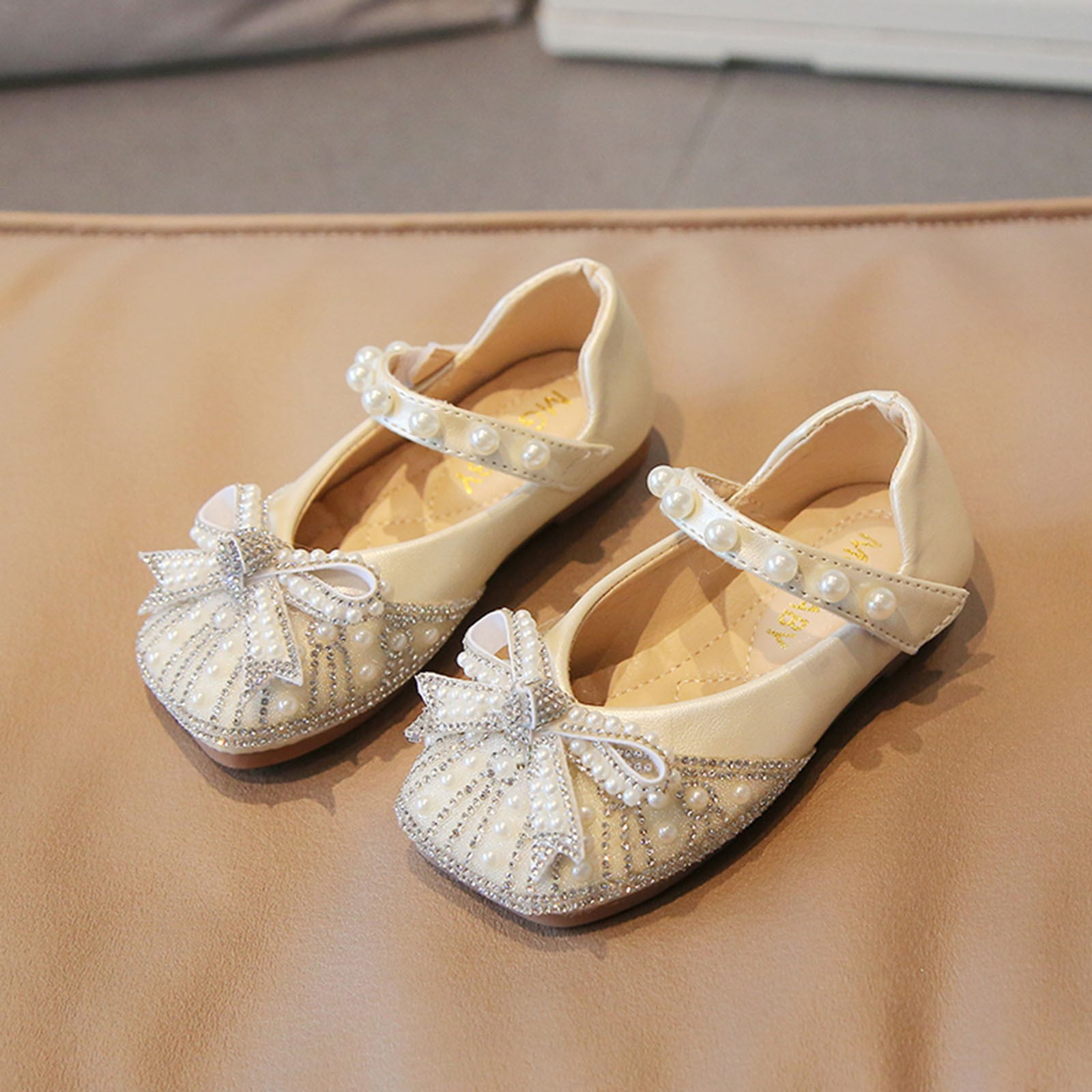 aDJFDGT Baby Girl Boots Size 3 Toddler Fashion Autumn Girls Casual Shoes Shiny Pearl Rhinestone Bow Dress Shoes Dance Shoes