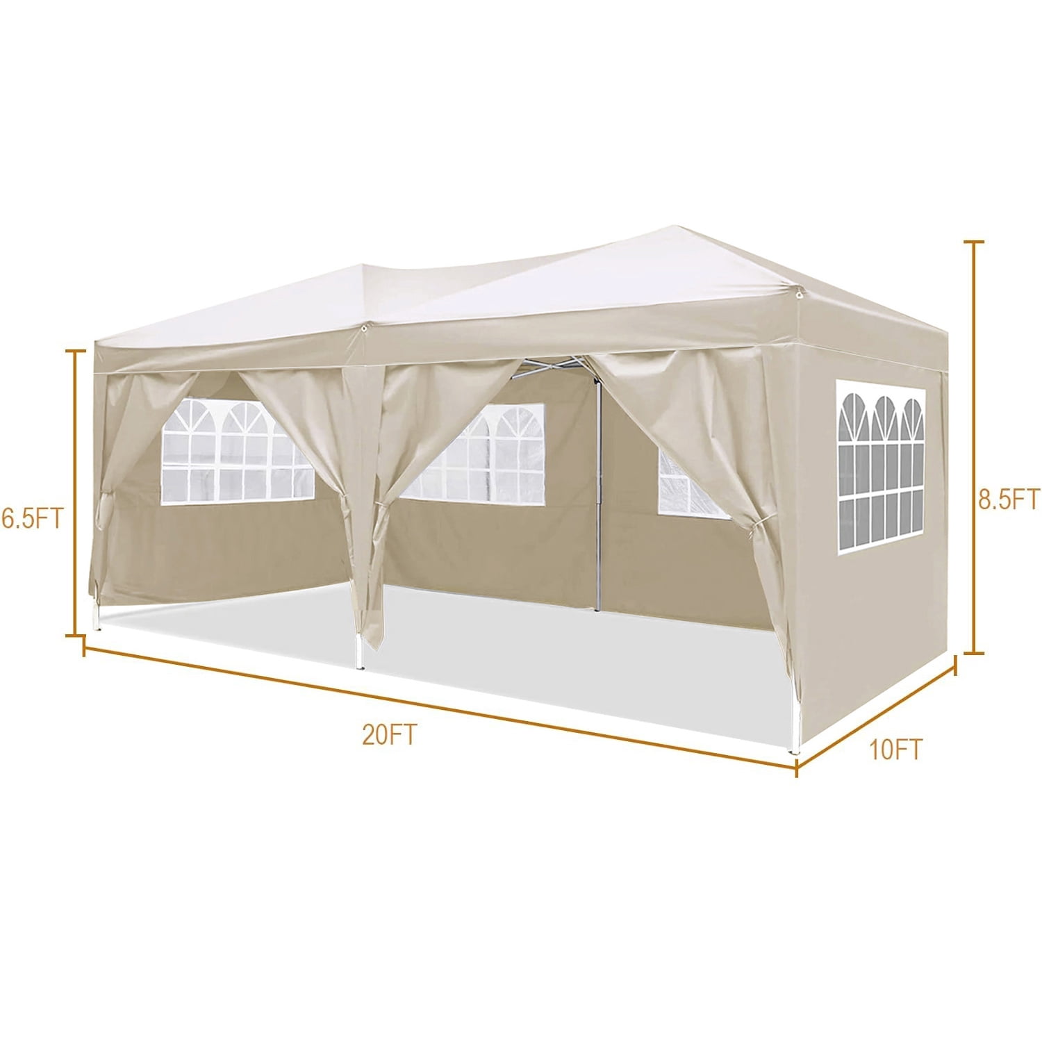 10'x20' EZ Pop Up Canopy Tent,Folding Outdoor Party Wedding Event Tent with 6 Removable Sidewalls for Parties Camping Wedding,Beige