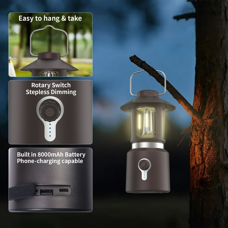 Rechargeable Camping Lights, Tent Lights for Camping with Telescopic Pole,  8000 mAh Battery Operated Camping Lantern with 3 Light Modes,Stepless  Camping Light for Hiking,Fishing,Emerge (Brown) - Walmart.com