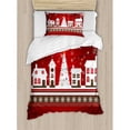 thumbnail image 3 of Christmas Duvet Cover Set Queen Size, Winter Holidays Theme Gingerbread House with Trees and Snowflakes Artwork Print, Decorative 3 Piece Bedding Set with 2 Pillow Shams, White Red, by Ambesonne, 3 of 3
