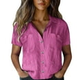 thumbnail image 2 of WTXUE Button Down Shirts Short Sleeve Shirts for Women Women Cotton Shirt Printed Fashion Down Shirts Casual Tops Short Sleeve Blouse Cotton Shirts Tunic Tops Loose Fitting Tops for Women Hot Pink 3Xl, 2 of 9