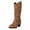 Brown, variant on Slouchy Mid Calf Boots for Women Casual Leather Trendy Buckle Strap Chunky Heel Lug Sole Pull on Western Long Booties Brown Size 9