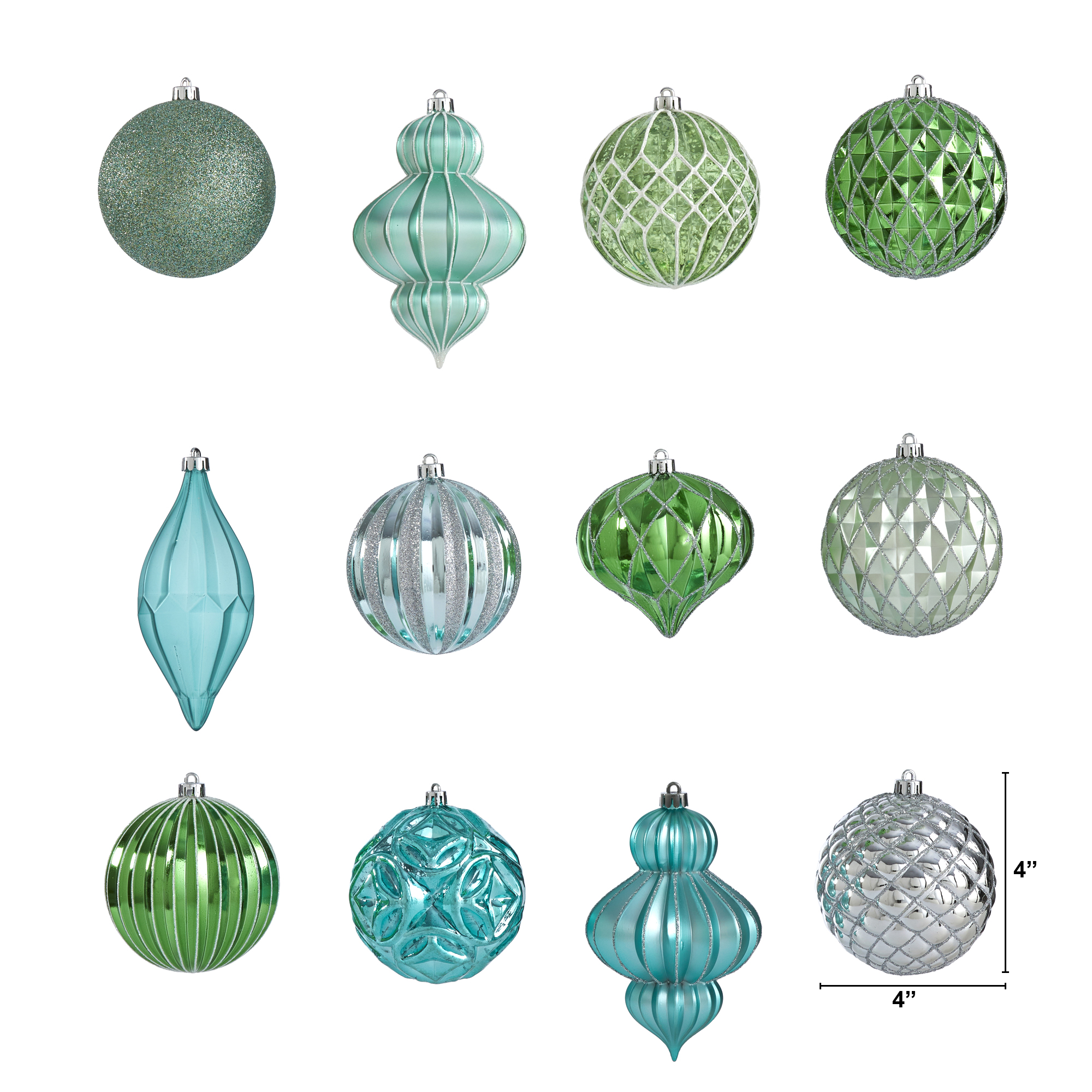 Nearly Natural Holiday Lux Shatterproof 12 Count Christmas Tree Ornament Set