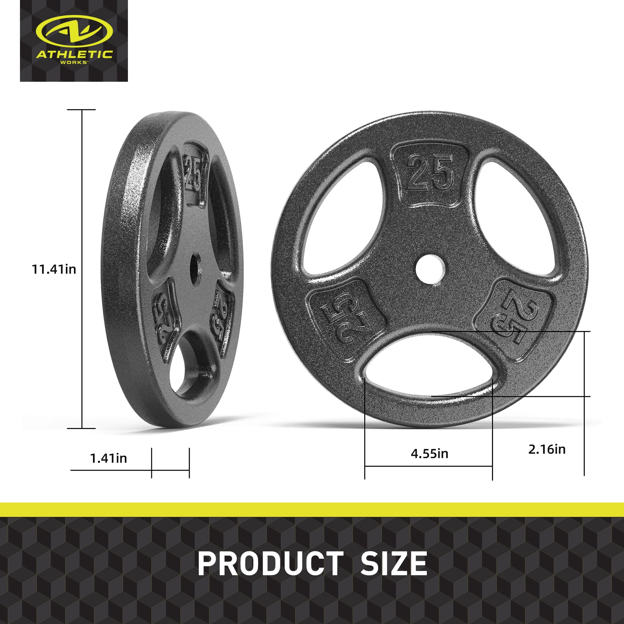 Athletic Works 50LB Cast Iron Standard Weight Plate Set, 2x25LB,1-inch Holes Fit Standard Sized Bar
