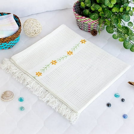 Chrysanthemum - WhiteThermal Cellular Embroidered Throw Blanket (31.5"-55.1")