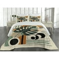 thumbnail image 2 of Ambesonne Monstera Quilted Coverlet 3 Pcs, Mid Century Boho Abstract, King Size, Evergreen Sepia Dusk, 2 of 4