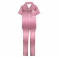 thumbnail image 5 of Cavosen Ladies Pajamas Sets Button down 2 Piece Soft Nightwear Short Sleeve Collared Tops Long Pants Sleepwear Striped Loungewear with Pocket Casual Home Pjs Outfits Red M, 5 of 6