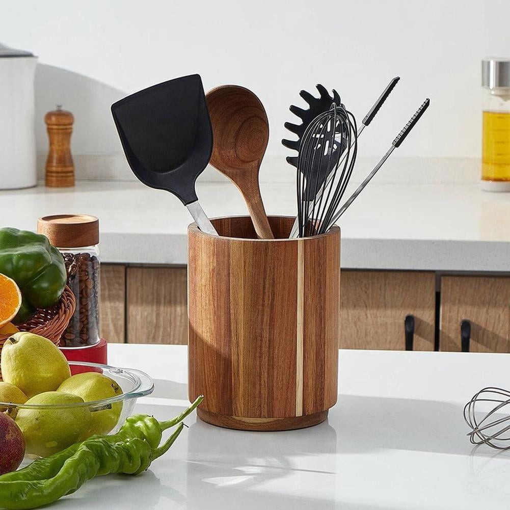 360 Rotating Utensil Holder Acacia Wooden Utensil Holder 7.2" Large Wood Kit I3