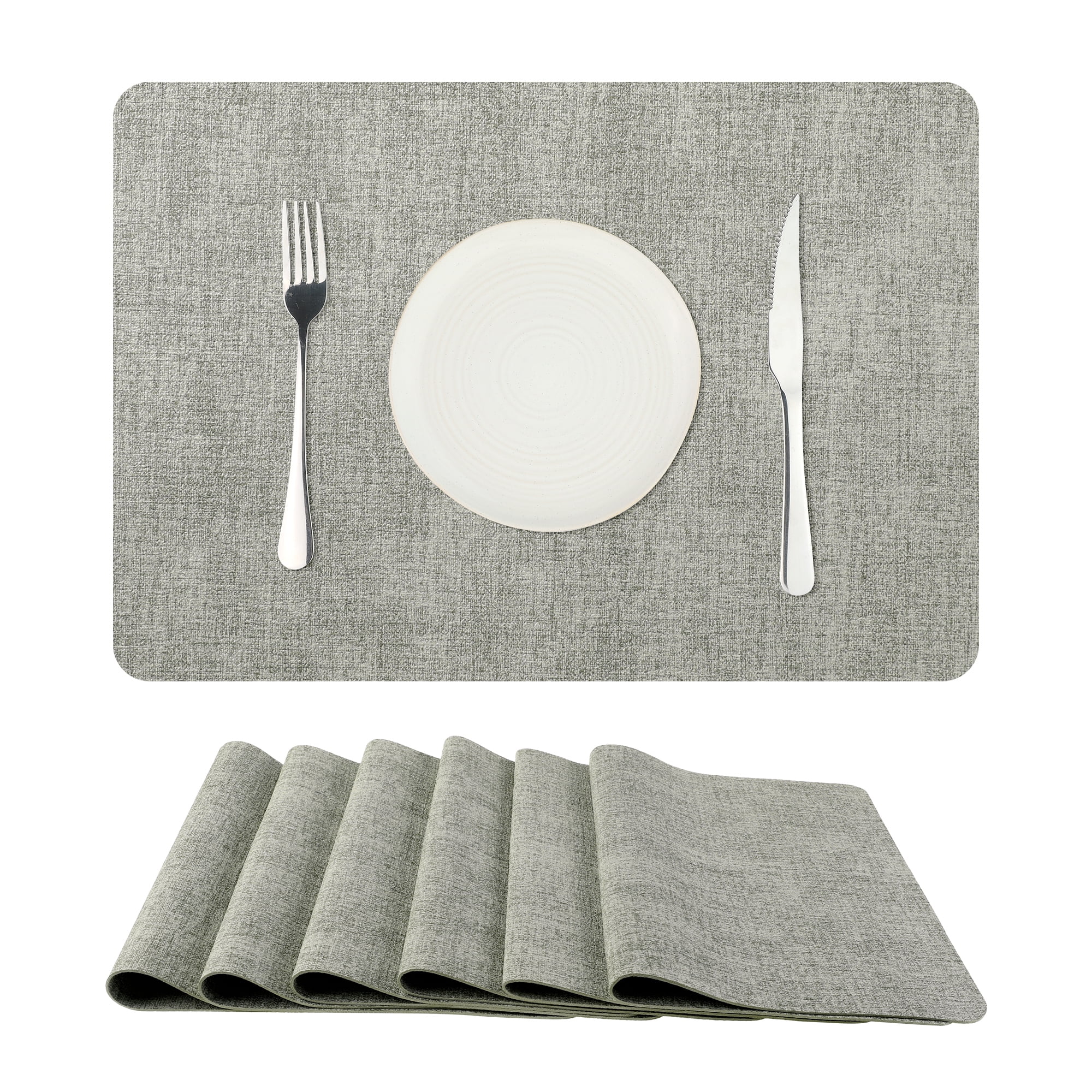 Unique Bargains Set of 6 Faux Leather Heat Resistant Waterproof Dining PU Place Mats Light Grey
