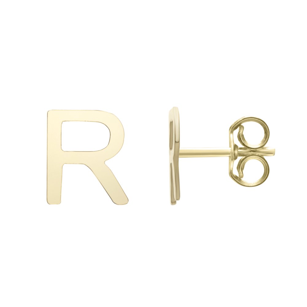 Jewelry Affairs 14k Yellow Gold Initial Letter R Stud Earrings