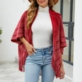 thumbnail image 6 of HTNBO Fringe Cape Coat for Women 3/4 Length Sleeve Cardigan Knit Poncho Stylish Striped Tassel Shawl Crochet, 6 of 7