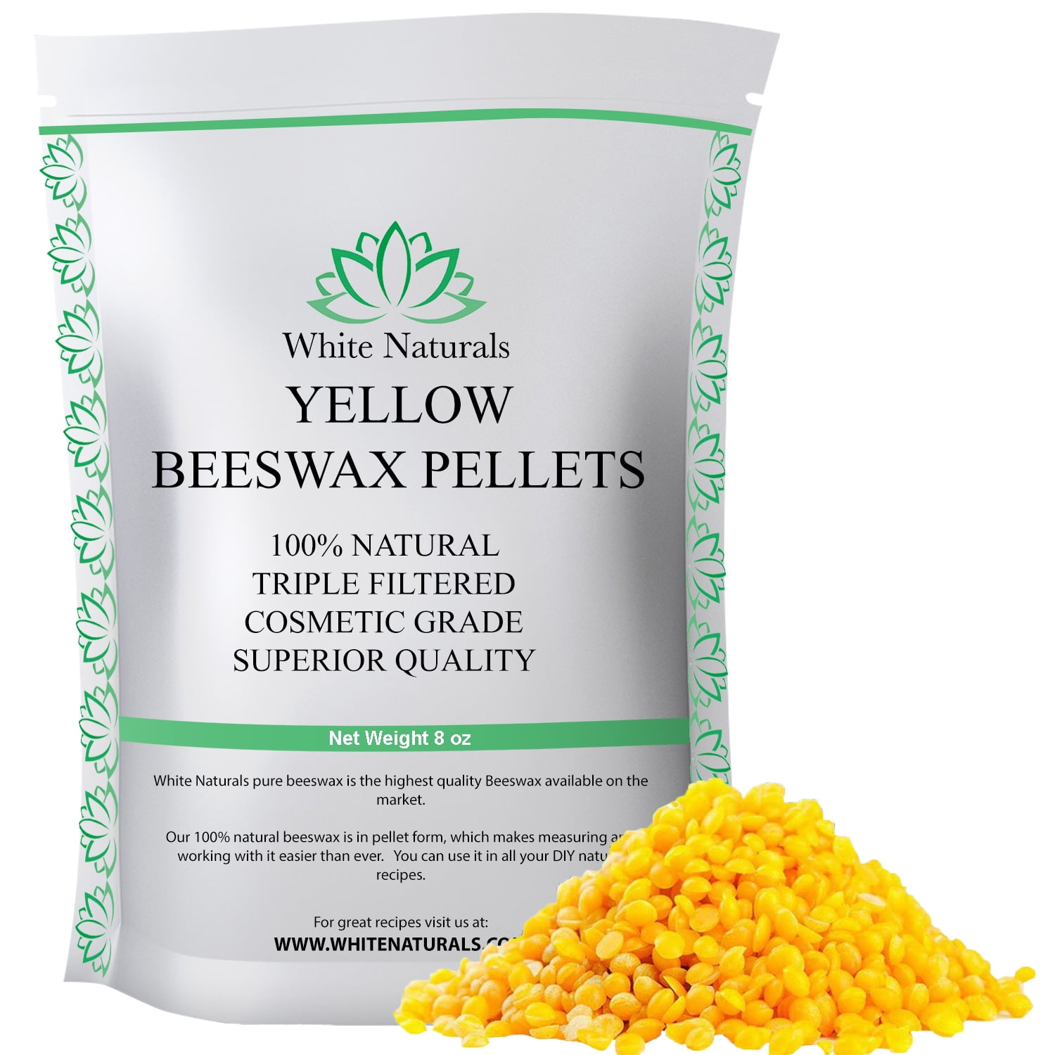 Organic Beeswax Pellets 8 oz, Yellow, Pure, Natural, Cosmetic Grade