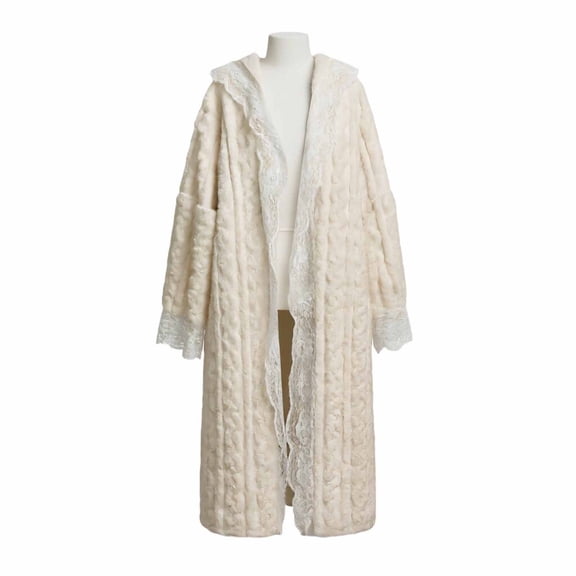 SELONE Fluffy Robes for Women Cozy Soft Coral Fleece Bathrobe Lace Tie Long Sleeve Towel Robe Winter Home Loungewear