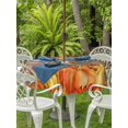 thumbnail image 2 of Outdoor Tablecloth with Umbrella Hole and Zipper, Thanksgiving Pumpkin Round Table Cloth 54 Inch Waterproof Tablecloth, Orange Red Gold Leaf Brown Wood Picnic Table Cover for Patio Camping, 2 of 7
