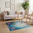 thumbnail image 3 of ODIKA 4'x6' Washable Area Rug Non-Slip, Chair-Friendly, Flatwoven Mermaid Gradient Fish Ombre Scale Starfish Seashell for Home Office, Under Desk, 3 of 7