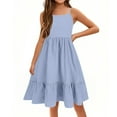 thumbnail image 4 of Lumtrix Girl's Summer Sundress Spaghetti Strap Solid Cotton Long Maxi Dress Casual Cami Dresses for 3-14 Years Cyan 130, 4 of 4