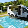 thumbnail image 5 of Ileading Outdoor Plastic Straw Rug 9'x12', Waterproof Portable Camping Rugs, Reversible Mats Outdoor Rugs for Patios Clearance, Camping Mat and Rug for RV, Picnic, Beach, Backyard, Pool Deck, Teal, 5 of 7