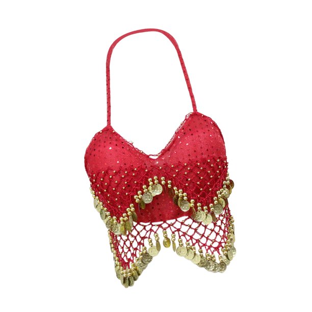 Top Corto De Lentejuelas Para Danza Del Vientre, Sujetador Para Disfraz, Tops Para Actuación En Discoteca, Adulto, Rojo