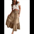 thumbnail image 2 of Vestido Bohemio para Mujer, con Cintura Alta, Volantes, Fluido, con Volantes Escalonados, Corte A, para Playa. Marrón Oscuro S, 2 of 7