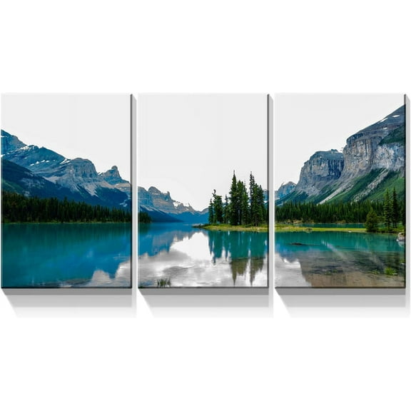 3 Panel Canvas Wall Art Prints - Landscape with Turquoise Lake and Mountain Picture On Canvas Stretched and Framed for Living Room Home Office Decor Ready to Hang- 12"x16" x 3 Panels