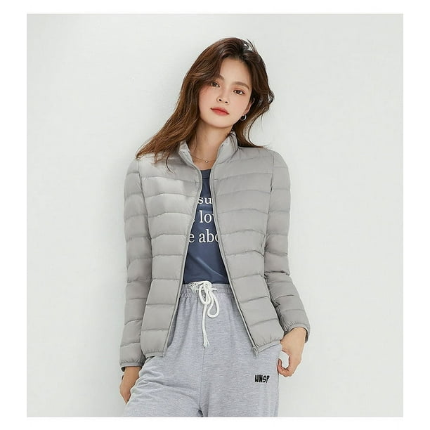 Abrigo de plumón para mujer, chaqueta ligera con cuello levantado, talla grande, ligera, a la moda, plumón de pato blanco, chaqueta para mujer