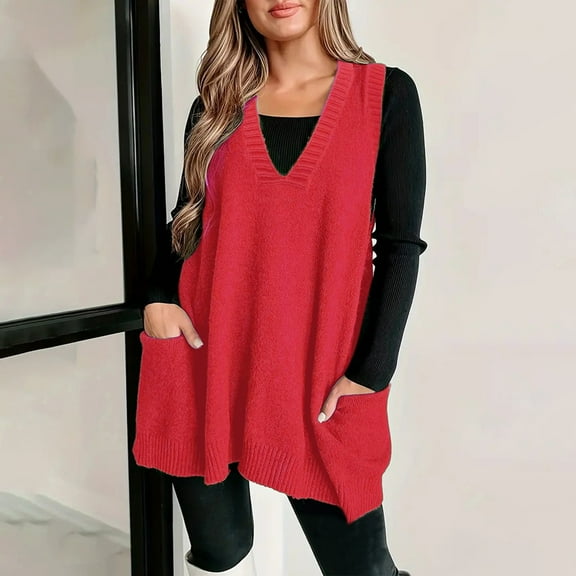 Women's Sweater Vest V Neck Pullover Knitwear Tank Top Trendy Sleeveless Sweater Cropped Plaid Shirt Dress Sweater Vest Dog Sweater Vest Oversized Sweater Vest Dress for Women Women Fashion Sweater