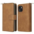 thumbnail image 4 of ELEHOLD Zipper Wallet for iPhone 15 Plus Case,with Card Slots Zipper Pocket Kickstand Function Detachable Wriststrap Premium Leather Protective Shockproof Purse Cover for iPhone 15 Plus,Brown, 4 of 8
