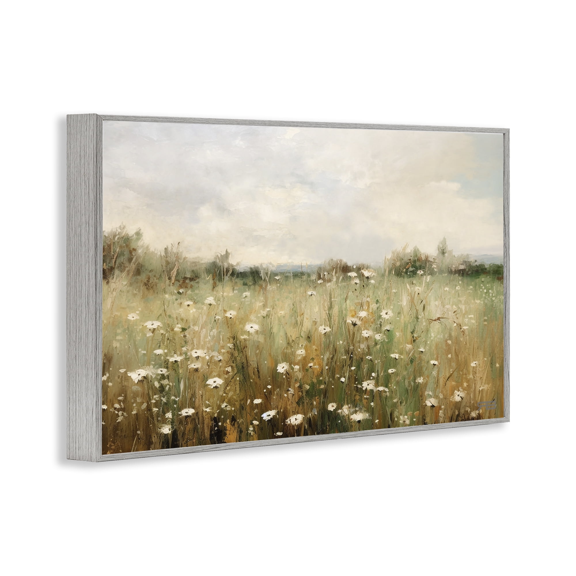 Stupell Industries Country Daisy Field Landscape Painting Gray Framed Art Print Wall Art, 24 x 16